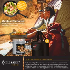 KESSER® Raketenofen Inkl. Grillpfanne Aus Gusseisen Mit Tragetasche Dutch Oven BBQ Rakete Holzofen Camping Campingkocher Campinggrill, Edelstahl, Farbe:Grau -Günstiges Laube Lust Geschäft 98078cff98f65fe8de80076e60317975
