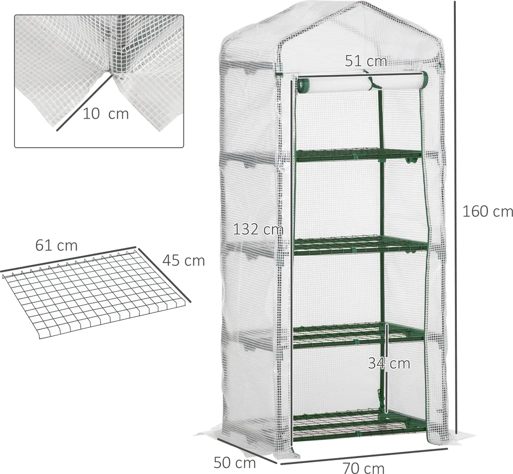 Outsunny Folien Gewächshaus Treibhaus Tomatenhaus Pflanzenhaus Frühbeet 4 Regalfächer Weiß 70 X 50 X 160 Cm 5 Outsunny Folien Gewächshaus Treibhaus Tomatenhaus Pflanzenhaus Frühbeet 4 Regalfächer Weiß 70 X 50 X 160 Cm – Bild 3