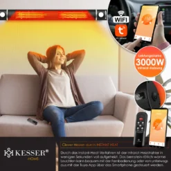 KESSER® Infrarot Heizstrahler 3000W IR-Gastro-Bar Inkl. LED Licht Terrassenstrahler Mit WiFi & Fernbedienung Inkl. Schutzhülle Infrarotstrahler Quarzstrahler Terrassenheizer Wand-Heizstrahler, Farbe:Schwarz -Günstiges Laube Lust Geschäft 99b952edb4400887174ac85585f598df