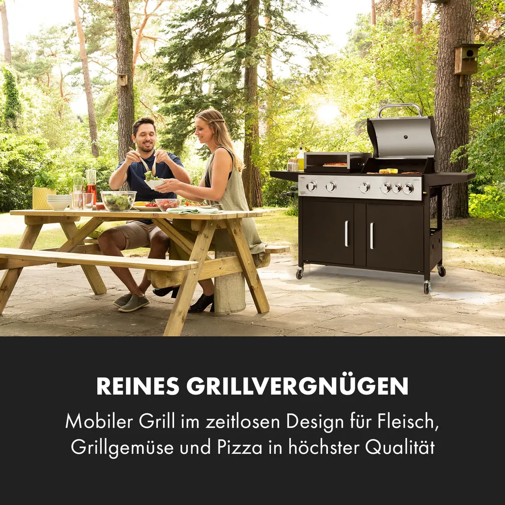 Klarstein Gasgrill Und Pizzaofen, Seitenbrenner Gasgrill Mit 6 Brenner, 20,5kW Edelstahl-Gasgrill, BBQ Gasgrill Für Balkon & Garten, Grill Für Propan, Gasgrills Mit Pizzastein & Thermometer 5 Klarstein Gasgrill Und Pizzaofen, Seitenbrenner Gasgrill Mit 6 Brenner, 20,5kW Edelstahl-Gasgrill, BBQ Gasgrill Für Balkon & Garten, Grill Für Propan, Gasgrills Mit Pizzastein & Thermometer – Bild 3