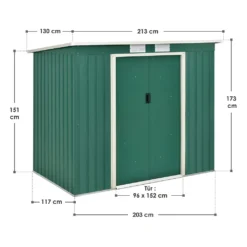Juskys Metall Gerätehaus M Mit Pultdach, Schiebetür & Fundament - 4m³ - 213×130×173 Cm - Grün - Geräteschuppen Gartenhaus Garten Schuppen -Günstiges Laube Lust Geschäft 9ca0be44f9157fa8cc4b3448b80a0d71