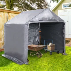 Outsunny Foliengerätehaus, Gerätehaus Im Garten, Foliengarage, Galvanisierter Stahl, PE, Grau 2 X 2 X 2 M -Günstiges Laube Lust Geschäft 9d0ce9ae2fc4a2e3df69ab20841bc99a