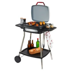 MEDION Elektrogrill (Standgrill, Tischgrill, Grillwagen, Für Balkon Garten Camping, Mit Deckel, 2 Seitentische, 2000 Watt, Antihaftbeschichtung, Rollen, Fettauffangschale, MD10864) -Günstiges Laube Lust Geschäft 9f7c9d3dacc2cb47d39f283117f9b78e