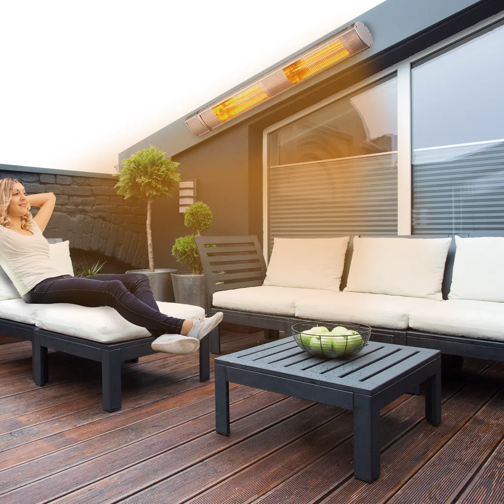 AREBOS Infrarot Heizstrahler Mit Fernbedienung, 3000W, 3 Heizstufen, Terrassenheizer, Wand-Heizstrahler, Silber 4 AREBOS Infrarot Heizstrahler Mit Fernbedienung, 3000W, 3 Heizstufen, Terrassenheizer, Wand-Heizstrahler, Silber – Bild 2