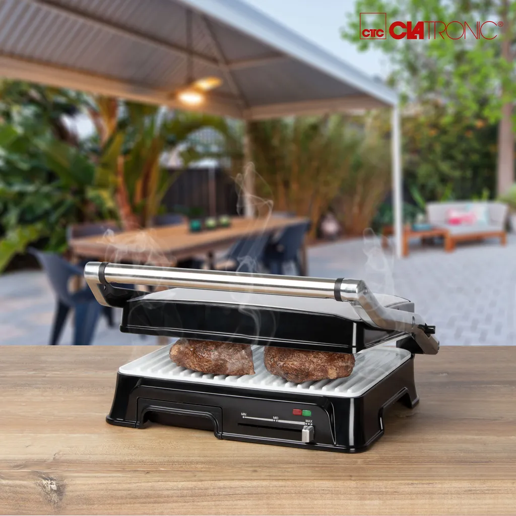 Clatronic KG 3571 Elektrischer Kontaktgrill, Multigrill, Für Beidseitiges & Fettfreies Grillen, Antihaftbeschichtete Platten, Kabelaufwicklung, 2000 Watt, Edelstahl 9 Clatronic KG 3571 Elektrischer Kontaktgrill, Multigrill, Für Beidseitiges & Fettfreies Grillen, Antihaftbeschichtete Platten, Kabelaufwicklung, 2000 Watt, Edelstahl – Bild 7