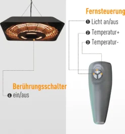 Outsunny Deckenheizstrahler 800W/1200W/2000W 5 Modi Heizstrahler IP45 Elektro Heizpilz Mit Fernbedienung LED-Licht Alu Glas Schwarz 45 X 45 X 10 Cm -Günstiges Laube Lust Geschäft a0b2cc0bdd28ba01fca6a733bf3a80e7