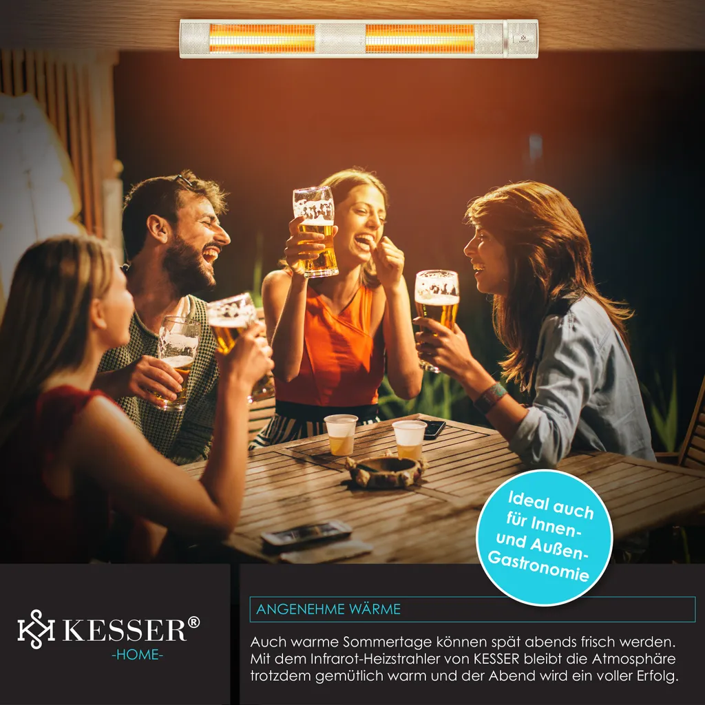 KESSER® Infrarot Heizstrahler 3000W IR-Gastro-Bar Terrassenstrahler Mit Fernbedienung Inkl. Schutzhülle Infrarotstrahler Quarzstrahler Terrassenheizer Wickeltischstrahler Wand-Heizstrahler Black, Leistung:3000W Silber 9 KESSER® Infrarot Heizstrahler 3000W IR-Gastro-Bar Terrassenstrahler Mit Fernbedienung Inkl. Schutzhülle Infrarotstrahler Quarzstrahler Terrassenheizer Wickeltischstrahler Wand-Heizstrahler Black, Leistung:3000W Silber – Bild 7