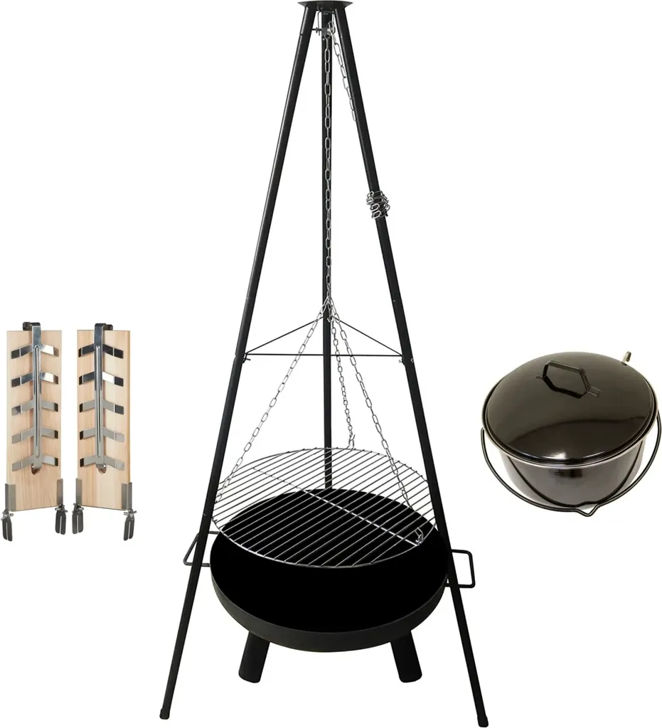 Grill Schwenkgrill Feuerschale Mit Topf Und 2 Flammlachs-Haltern 2341 13 Grill Schwenkgrill Feuerschale Mit Topf Und 2 Flammlachs-Haltern 2341 – Bild 11