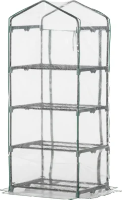 Outsunny Folien Gewächshaus Treibhaus Tomatenhaus Pflanzenhaus Frühbeet 4 Regalfächer Transparent 70 X 50 X 160 Cm