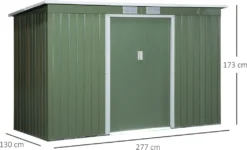 Outsunny Gerätehaus, Gartenhaus, Geräteschuppen Mit Schiebetür, Lüftungsfenster, Pultdach, Outdoor, Stahl, Hellgrün, 277 X 130 X 173 Cm -Günstiges Laube Lust Geschäft a5740ef7982c198f5c8695038ca2006d