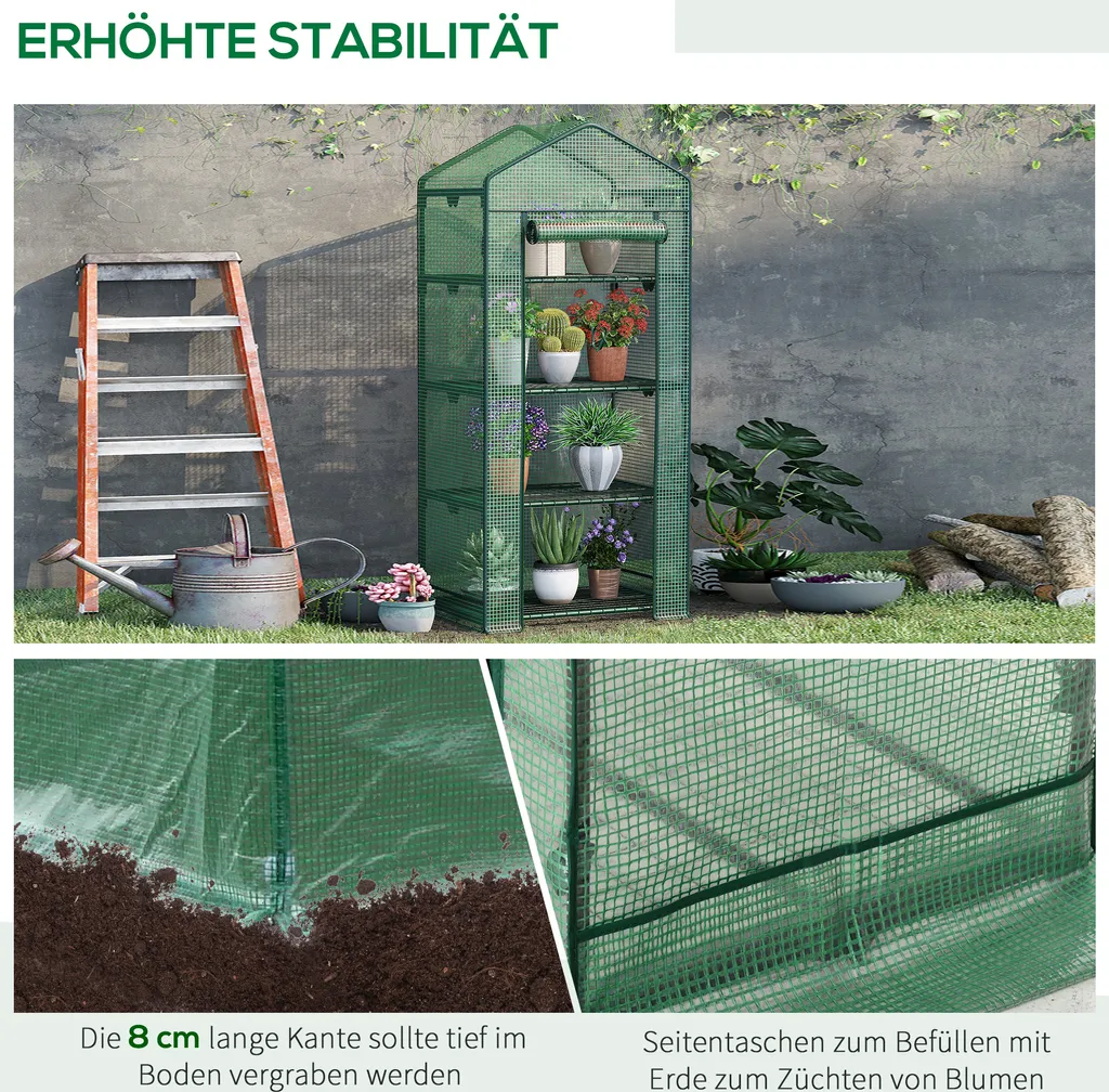 Outsunny Mini-Gewächshaus Anzuchtgewächshaus Mit Folienabdeckung Und 4 Regalböden Regale Rolltür Gemüsebeet Grün 69 X 49 X 158 Cm 9 Outsunny Mini-Gewächshaus Anzuchtgewächshaus Mit Folienabdeckung Und 4 Regalböden Regale Rolltür Gemüsebeet Grün 69 X 49 X 158 Cm – Bild 7