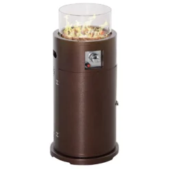 Outsunny Heizstrahler Gas Für Terrasse Runde Gas Feuerstelle Mit Lavagestein Terrassenheizer Mit Glasschutz 10,5 KW Metall Glas Bronze Ø40 X 86H Cm