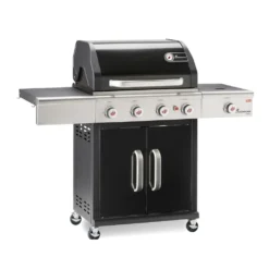 LANDMANN Gasgrill Triton 4.1 MaxX 120 Cm Schwarz Grillwagen Grill Brenner Grillstation BBQ Gas MaxX-Zone Für Maximale Hitze Emailliertem Gusseisen