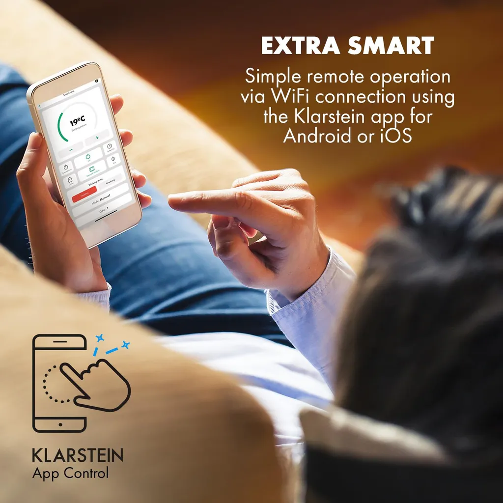 Klarstein Smartwave Infrarot-Heizstrahler Terrassenheizstrahler , IR ComfortHeat , Carbonfaserröhre Mit 2400 Watt , Thermostat , Multicommand: WiFi-Appsteuerung Für Bis Zu 7 Geräte , Körpererkennung , OpenWindow Detection , Indoor & Outdoor , IP65 , Wand- Oder Deckenmontage , Gehäuse: Pulverbeschichtetes Aluminium , Fernbedienung , Schwarz 4 Klarstein Smartwave Infrarot-Heizstrahler Terrassenheizstrahler , IR ComfortHeat , Carbonfaserröhre Mit 2400 Watt , Thermostat , Multicommand: WiFi-Appsteuerung Für Bis Zu 7 Geräte , Körpererkennung , OpenWindow Detection , Indoor & Outdoor , IP65 , Wand- Oder Deckenmontage , Gehäuse: Pulverbeschichtetes Aluminium , Fernbedienung , Schwarz – Bild 2