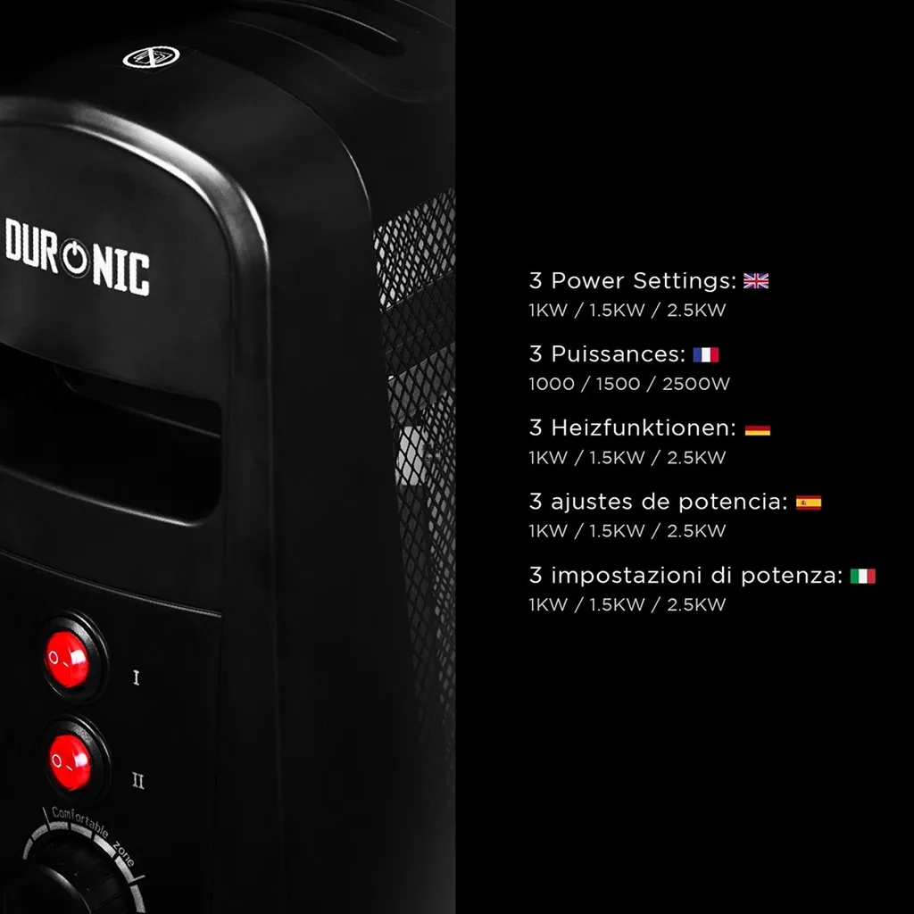 Duronic HV101 Wärmwellen Heizgerät / Heizer 2500 Watt Mit Thermostat, Mica Heizelement – Wärmt In 1 Minute Auf 9 Duronic HV101 Wärmwellen Heizgerät / Heizer 2500 Watt Mit Thermostat, Mica Heizelement – Wärmt In 1 Minute Auf – Bild 7