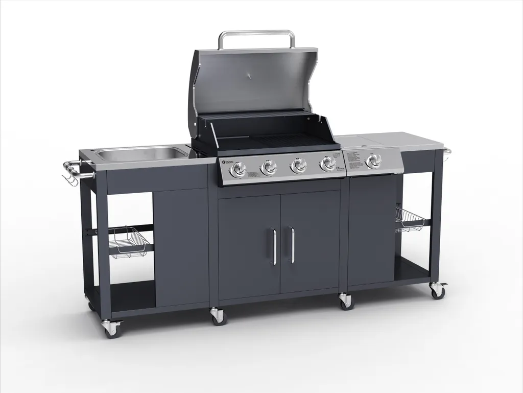 Tepro Gasgrill-Küche Outdoorküche "Petersburg" Mit Waschbecken Und Seitenkocher, 4 + 1 Brenner 4 Tepro Gasgrill-Küche Outdoorküche "Petersburg" Mit Waschbecken Und Seitenkocher, 4 + 1 Brenner – Bild 2