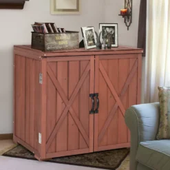 COSTWAY Gartenschrank Holz, Lagerschrank Garten, Holzschrank Mit Doppeltüren Und Griffen, Geräteschrank Gerätehaus Geräteschuppen, Schuppen Schrank, Werkzeugschrank Braun, 77 X 56 X 72 Cm -Günstiges Laube Lust Geschäft ac0675f2bed903b33811e13751009f92