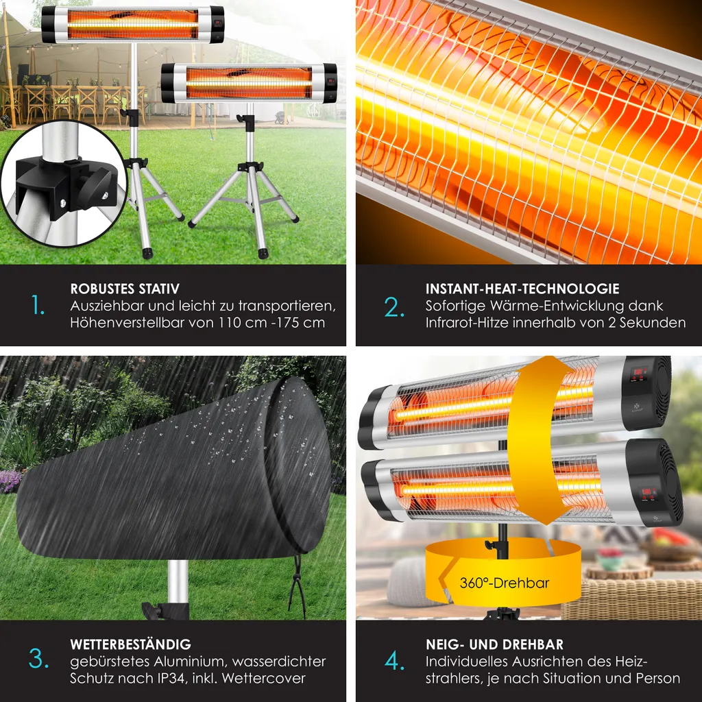 KESSER® Infrarotstrahler Heizstrahler Terrassenstrahler 2500W Mit Fernbedienung Inkl. Schutzhülle Höhenverstellbarem Teleskopstativ Wickeltischstrahler Terrassenheizer Quarzstrahler Infrarot, Leistung:2500W Mit Fernbedienung 5 KESSER® Infrarotstrahler Heizstrahler Terrassenstrahler 2500W Mit Fernbedienung Inkl. Schutzhülle Höhenverstellbarem Teleskopstativ Wickeltischstrahler Terrassenheizer Quarzstrahler Infrarot, Leistung:2500W Mit Fernbedienung – Bild 3