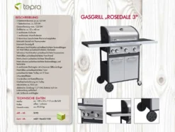 Tepro Gasgrill Rosedale, 3-Brenner Mit Seitenkocher, Max. 12,8 Kw, Grillfläche: 53 X 40 Cm -Günstiges Laube Lust Geschäft adc0b35d18b5c7546faf6cf7e2c8458a