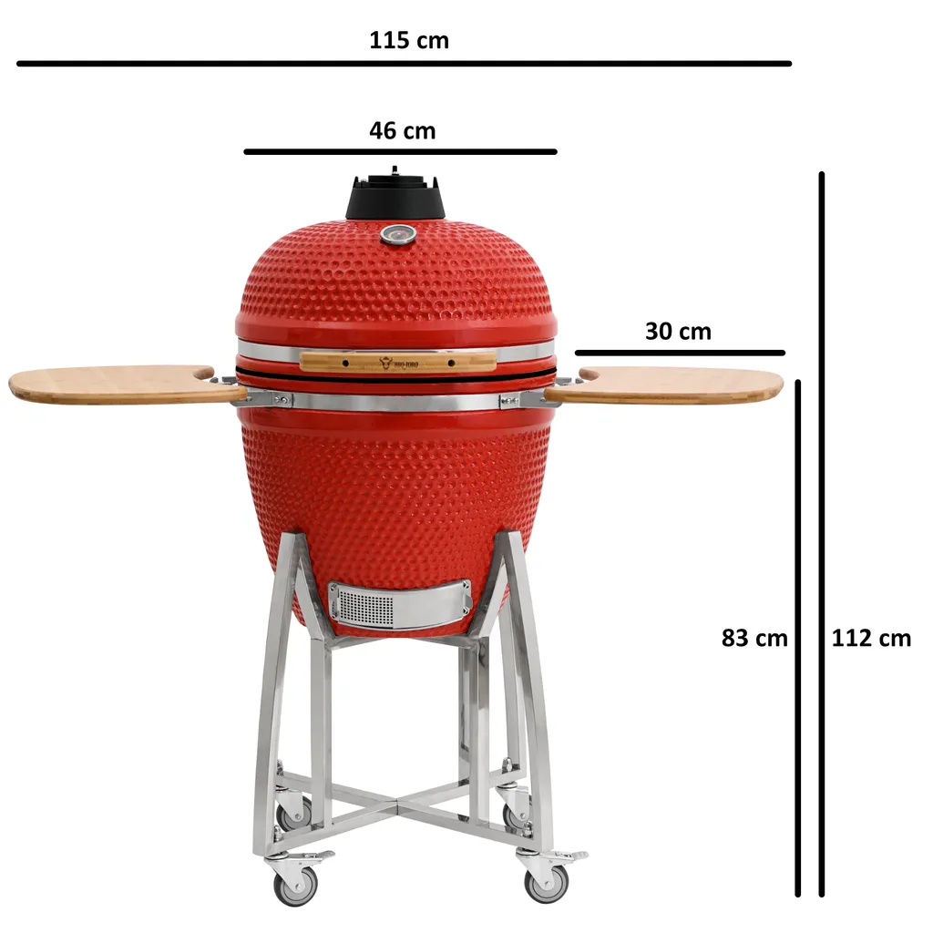 BBQ-Toro Kamado Grill Holzkohlegrill Ø 46 Cm "KURO" Mit Bambusablage, Thermometer, Rot 4 BBQ-Toro Kamado Grill Holzkohlegrill Ø 46 Cm "KURO" Mit Bambusablage, Thermometer, Rot – Bild 2