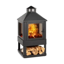 Macondo Feuerstelle Feuerschale 35x35cm Holzfach Stahl Schwarz