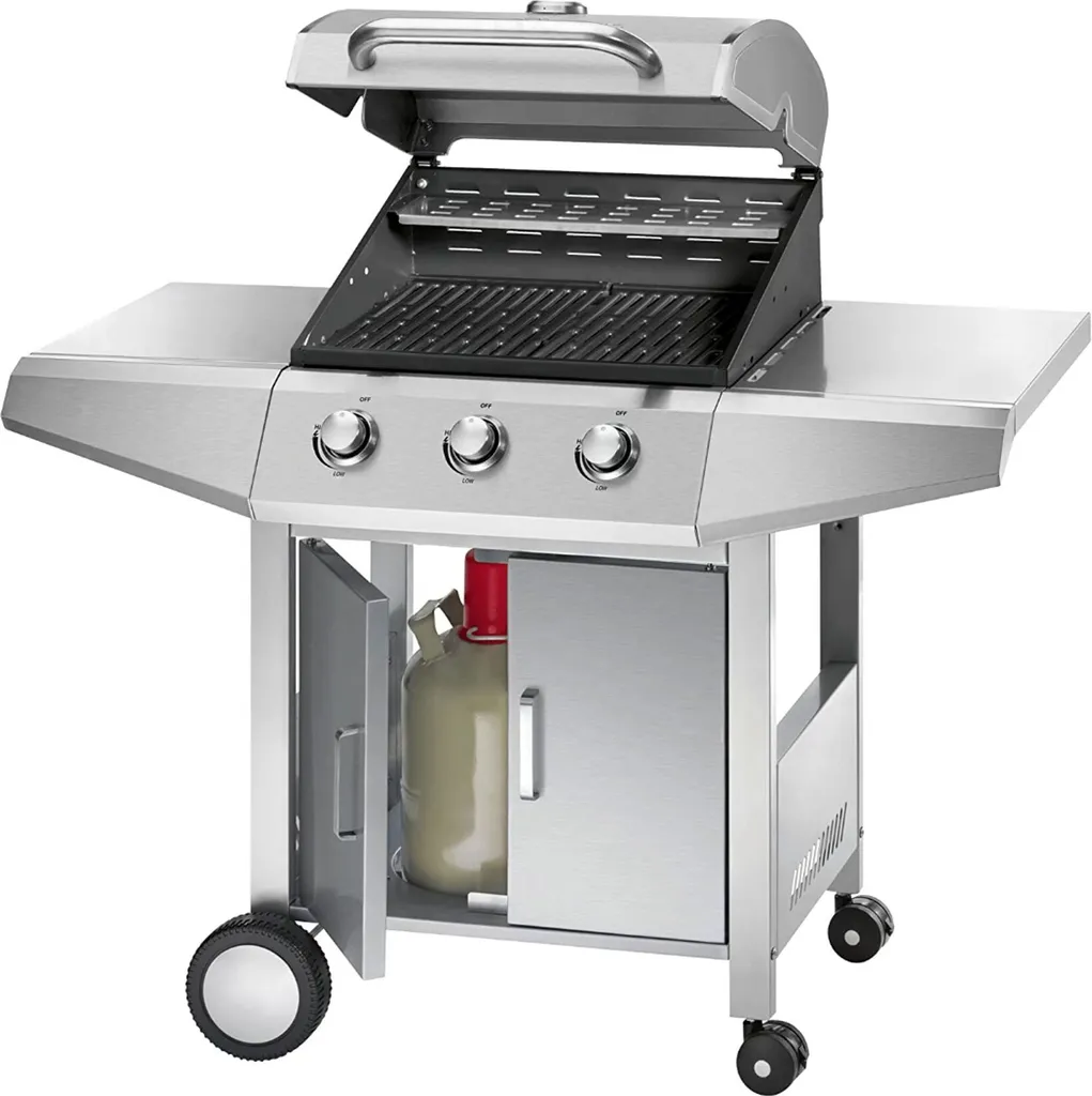 Grill Gasgrill Grillwagen Mit 3 Edelstahlbrenner Gussgrillrost Temperaturanzeige 4 Grill Gasgrill Grillwagen Mit 3 Edelstahlbrenner Gussgrillrost Temperaturanzeige – Bild 2