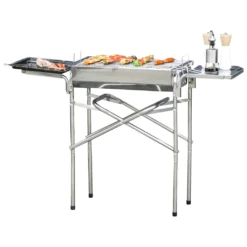 Outsunny Holzkohlegrill Grill BBQ Standgrill Holzkohle Kohlegrill Gartengrill, Edelstahl, Silber, 104 X 30 X 68 Cm