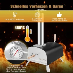 COSTWAY Pizzaofen Outdoor, Tragbarer Pizza Holzofen Inkl. Pizzaschieber Und Pizzastein, Gas & Holz Pizza Ofen Für Garten Camping -Günstiges Laube Lust Geschäft b39d57dd94a11efdd01111cc7999841a