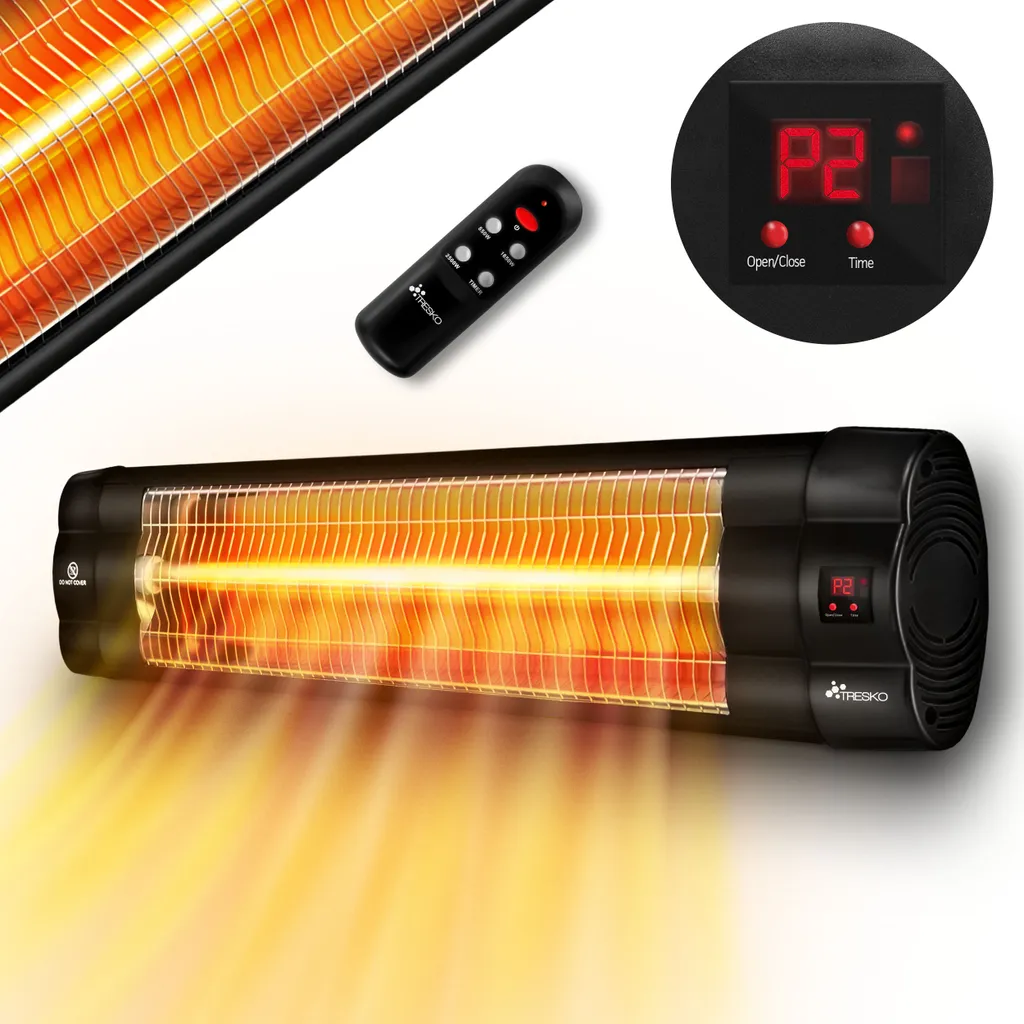 TRESKO Infrarot Heizstrahler 2500W Schwarz Mit Fernbedienung & Timer | Wärmestrahler Terrasse Elektrisch Mit 3 Heizstufen | Terrassenstrahler Innen & Außen | Wand-Infrarotstrahler Mit LED-Anzeige Quarzstrahler Wickeltischstrahler 3 TRESKO Infrarot Heizstrahler 2500W Schwarz Mit Fernbedienung & Timer | Wärmestrahler Terrasse Elektrisch Mit 3 Heizstufen | Terrassenstrahler Innen & Außen | Wand-Infrarotstrahler Mit LED-Anzeige Quarzstrahler Wickeltischstrahler