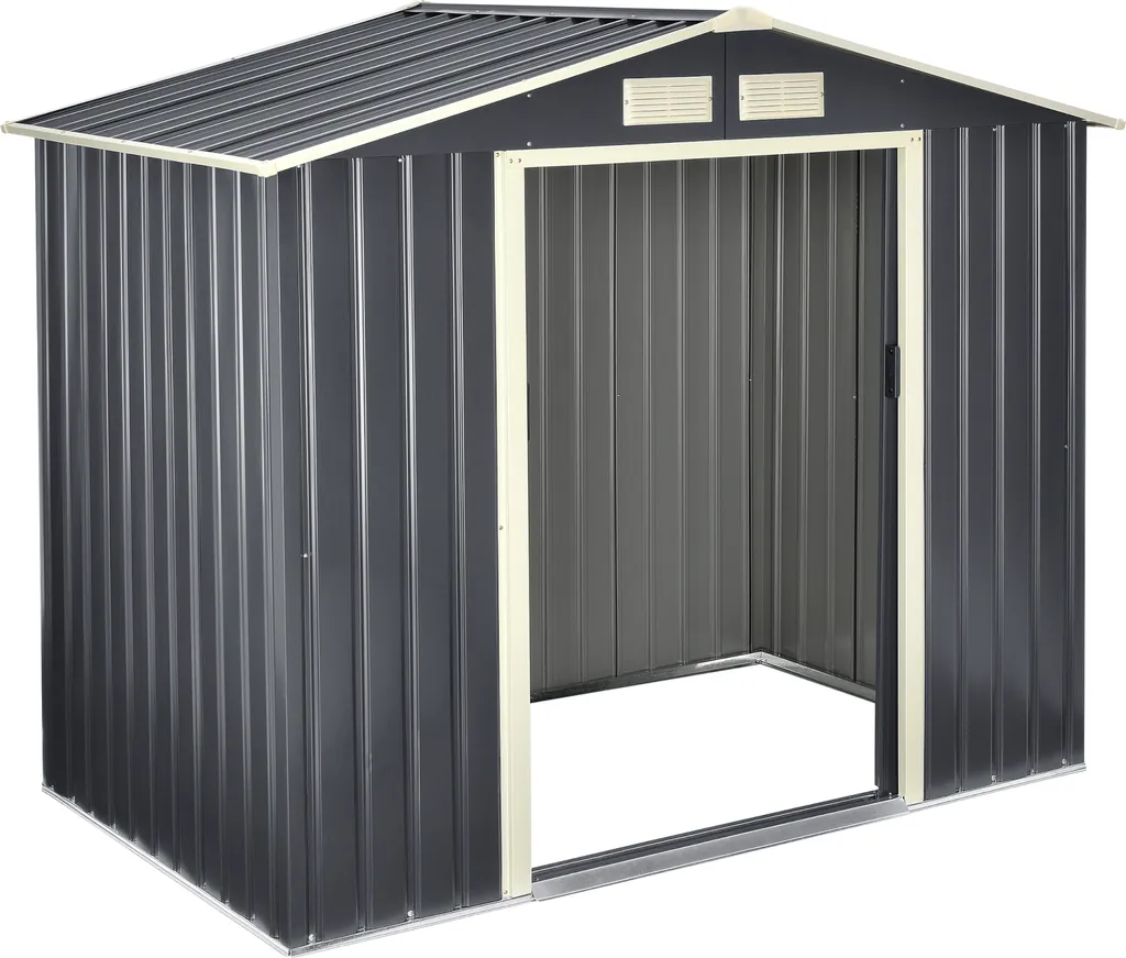 Gartenschuppen 213x127x185cm Aus Metall Gerätehaus Mit Metallrahmen Dunkelgrau 6 Gartenschuppen 213x127x185cm Aus Metall Gerätehaus Mit Metallrahmen Dunkelgrau – Bild 4