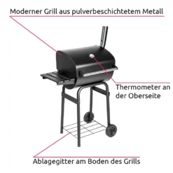 Tectake Holzkohlegrill Mit Deckel Und Thermometer - Schwarz