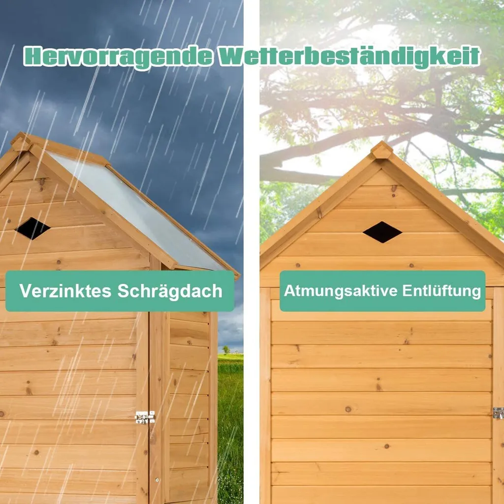COSTWAY Gartenschrank Mit Satteldach Gerätehaus Wetterfest Geräteschuppen Werkzeugschrank Holz Geräteschrank 177x80x45cm 6 COSTWAY Gartenschrank Mit Satteldach Gerätehaus Wetterfest Geräteschuppen Werkzeugschrank Holz Geräteschrank 177x80x45cm – Bild 4
