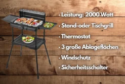Steinborg 2in1 Standgrill | Elektrischer Grill | 2.000 Watt | Große Ablageflächen