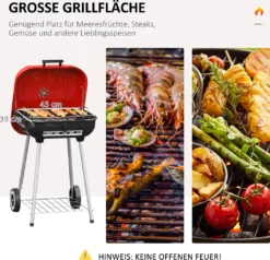 Outsunny Holzkohlegrill Grillwagen Kugelgrill Auf Rollen Ablage Mit Deckel BBQ Metall Rot 46 X 52,5 X 76cm -Günstiges Laube Lust Geschäft b9246bef49af0d114d762e899abb75d6