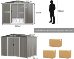 COSTWAY Gerätehaus Mit Fundament, 260x207x180cm, Geräteschuppen Aus Verzinktem Stahl, Gartenhaus Mit Doppeltüren & Rampe, Garten Schuppen Abschließbar, Metallschuppen Outdoor (Grau) -Günstiges Laube Lust Geschäft bb0faa7daf5b75b0e356bb6e8b381ec8