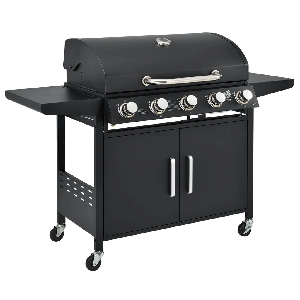 Juskys BBQ Gasgrill Dakota – Grillwagen Mit 5 Brenner 18 KW - Barbecue Grill Inkl. Deckel, Warmhalterost, Seitenablagen, Thermometer & Abdeckplane 3 Juskys BBQ Gasgrill Dakota – Grillwagen Mit 5 Brenner 18 KW - Barbecue Grill Inkl. Deckel, Warmhalterost, Seitenablagen, Thermometer & Abdeckplane