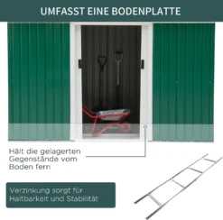 Outsunny Gerätehaus, Gartenhaus, Geräteschuppen Mit Schiebetür, Lüftungsfenster, Pultdach, Outdoor, Stahl, Grün, 280 X 130 X 172 Cm -Günstiges Laube Lust Geschäft bd7a356c597314048b79bc51938272a6