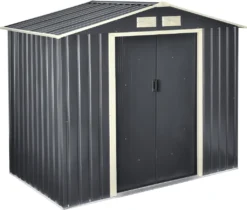 Gartenschuppen 213x127x185cm Aus Metall Gerätehaus Mit Metallrahmen Dunkelgrau