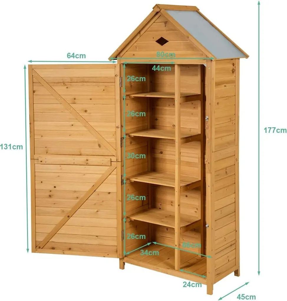 COSTWAY Gartenschrank Mit Satteldach Gerätehaus Wetterfest Geräteschuppen Werkzeugschrank Holz Geräteschrank 177x80x45cm 10 COSTWAY Gartenschrank Mit Satteldach Gerätehaus Wetterfest Geräteschuppen Werkzeugschrank Holz Geräteschrank 177x80x45cm – Bild 8