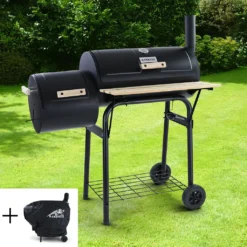 RAMROXX® BBQ XL Smoker Holzkohle Barbecue Grill RX970 Schwarz Mit Abdeckung