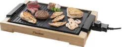 Bestron Teppanyaki Grillplatte Mit Bambusgehäuse, Elektrischer Tischgrill Mit Antihaftbeschichtung, 2.000 Watt, Schwarz