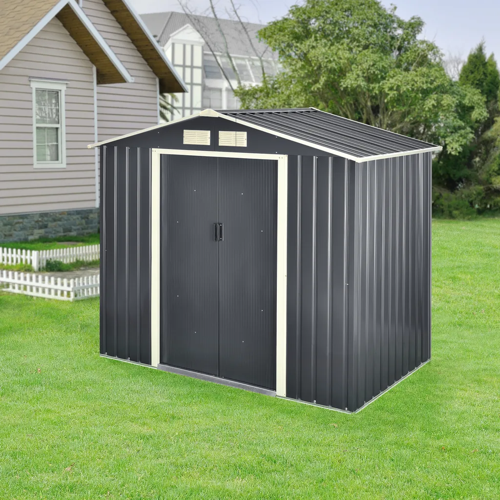 Gartenschuppen 213x127x185cm Aus Metall Gerätehaus Mit Metallrahmen Dunkelgrau 9 Gartenschuppen 213x127x185cm Aus Metall Gerätehaus Mit Metallrahmen Dunkelgrau – Bild 7