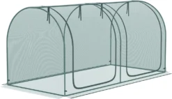 Outsunny 2,49 X 1,2 M Mini Gewächshaus, Pflanzenschutzzelt Mit Tür, Winddcihtes Tomatenhaus, Treibhaus Mit Stahlrahmen, HDPE-Netz Für Garten, Balkon, Dunkelgrün