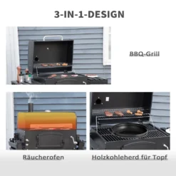 HOMCOM Outsunny Holzkohlegrill BBQ Gartengrill Mit Deckel Und Ablagen Metall Smoker BBQ Warmhalteplatte Regale Gartenparty Transportrollen Schwarz 124 X 66 X 112 Cm -Günstiges Laube Lust Geschäft c5bedb3d64f60f26924a9a8b2ead3191