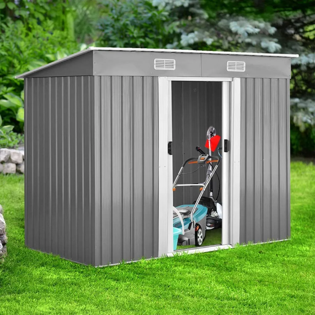 COSTWAY Gerätehaus Metall Gartenhaus 5m³ 238x131x181cm Mit 2 Schiebetüren Gartenhaus Geräteschuppen Für Outdoor & Garten 7 COSTWAY Gerätehaus Metall Gartenhaus 5m³ 238x131x181cm Mit 2 Schiebetüren Gartenhaus Geräteschuppen Für Outdoor & Garten – Bild 5