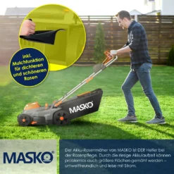 MASKO® Akku Rasenmäher ECO-X10 Inkl. Akkus Li-Ion Batterie 4 Ah & Doppel-Ladegerät – Rasentrimmer Schnittbreite, 25-75mm Schnitthöhenverstellung , Farbe:Schwarz / Orange, Größe:Schnittbreite 37cm -Günstiges Laube Lust Geschäft c6da8cfb42891b34e13bb309cac6daa8