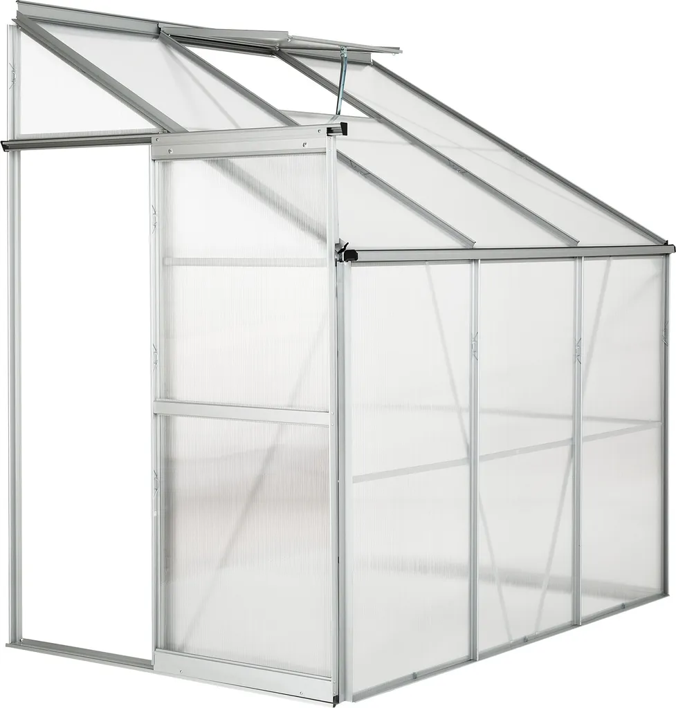 Tectake Anlehngewächshaus Aus Aluminium Ohne Fundament 192x128x202cm - Transparent 3 Tectake Anlehngewächshaus Aus Aluminium Ohne Fundament 192x128x202cm - Transparent