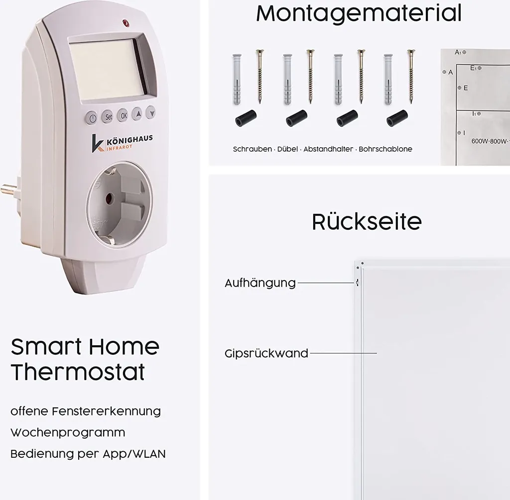 KÖNIGHAUS Infrarotheizung P1000 Mit Smart-Thermostat Und App 6 KÖNIGHAUS Infrarotheizung P1000 Mit Smart-Thermostat Und App – Bild 4