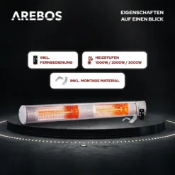 AREBOS Infrarot Heizstrahler Mit Fernbedienung, 3000W, 3 Heizstufen, Terrassenheizer, Wand-Heizstrahler, Silber 13 AREBOS Infrarot Heizstrahler Mit Fernbedienung, 3000W, 3 Heizstufen, Terrassenheizer, Wand-Heizstrahler, Silber -Günstiges Laube Lust Geschäft c9e293d701d5718431e294db8cdcfdc7
