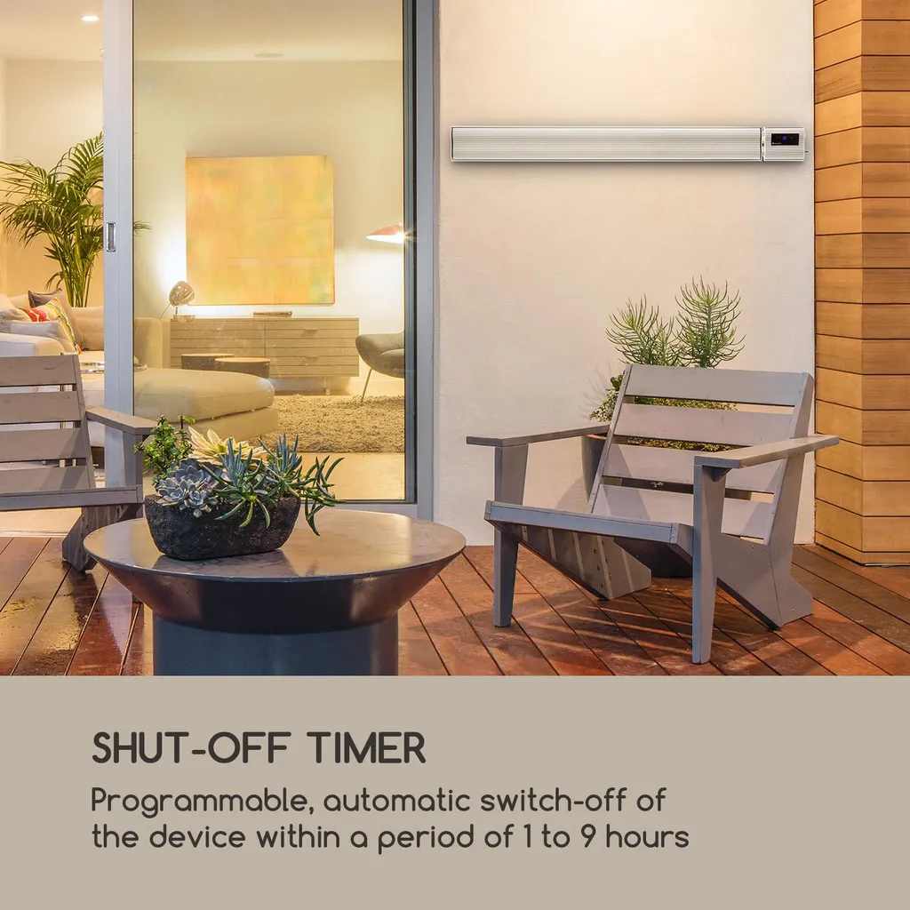 Blumfeldt Cosmic Beam Plus Terrassenheizstrahler Infrarot-Heizstrahler Elektroheizung , Dunkelstrahler , IR Comfort Heat , 2400 W , Thermostat: 5 - 45 °C , IP44 , Timer , Decken- Oder Wandinstallation , Fernbedienung , Aluminiumgehäuse , Weiß 7 Blumfeldt Cosmic Beam Plus Terrassenheizstrahler Infrarot-Heizstrahler Elektroheizung , Dunkelstrahler , IR Comfort Heat , 2400 W , Thermostat: 5 - 45 °C , IP44 , Timer , Decken- Oder Wandinstallation , Fernbedienung , Aluminiumgehäuse , Weiß – Bild 5